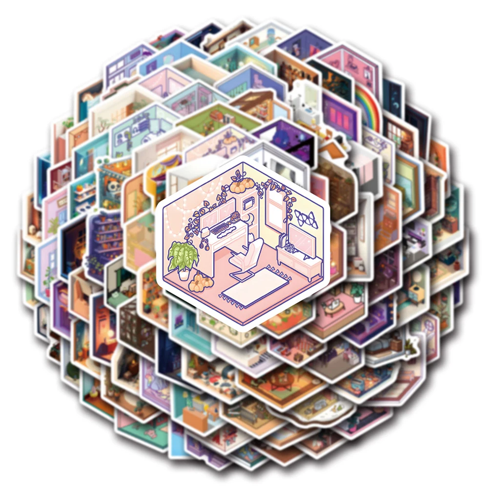 10/30/55/110 шт. Изометрическая комната Граффити Наклейки DIY Бутылка для воды Ноутбук