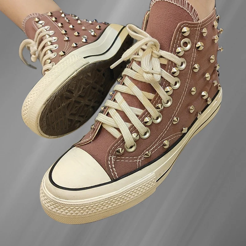 

Thick-soled high-top canvas shoes multi-color cylinder rivet shoes hip-hop street shooting handmade rivet vulcanized shoes 35-45