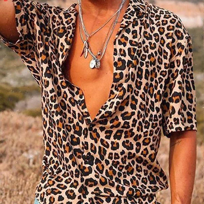 

2023 New Leopard Floral 3D Digital Print Shirt Camisa Masculina Men's Short Sleeve Hawaiian Shirt Men Party Beach Casual Shirts