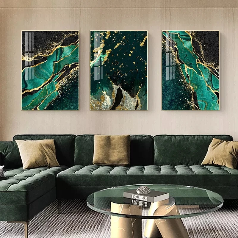 

Golden Green Agate Luxury Canvas Painting Modern Abstract Line Posters Prints Wall Art Picture for Living Room Decoration