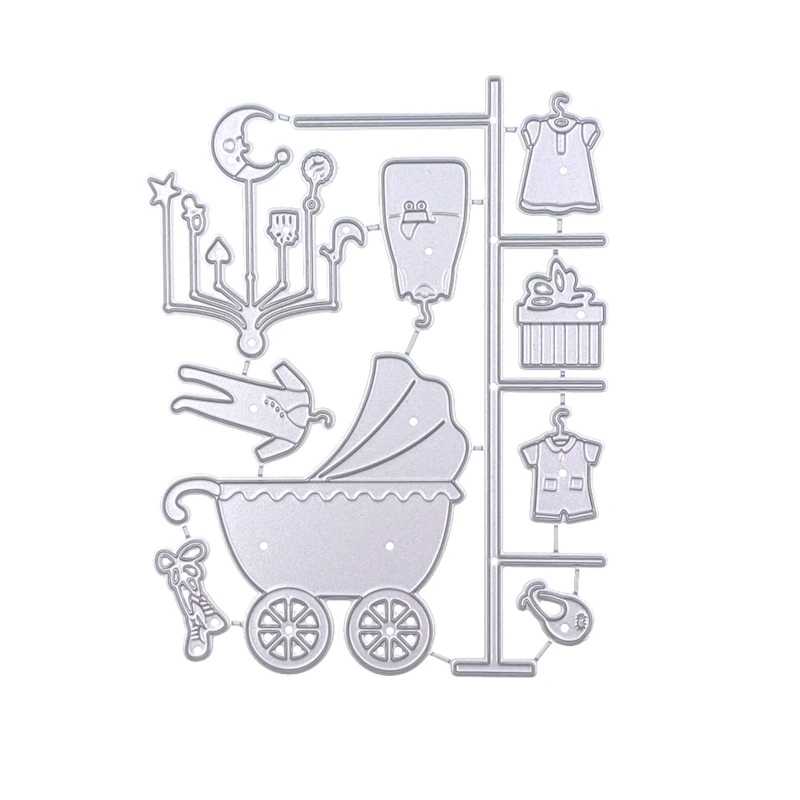 

R2LD Baby Stroller with Rattles Toy Clothes Metal Cutting Dies Stencil DIY Scrapbooking Embossing Tool Die Cuts Paper Card Album