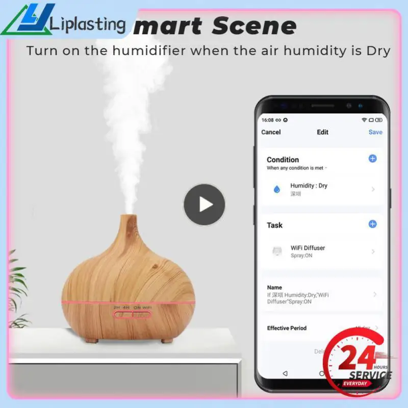 

1/2/3PCS 400ml Automatic Diffuser Essential Air Humidifier Tuya Wood Grain Smart Life Tuya Wifi Dual Mode Colorful Lights