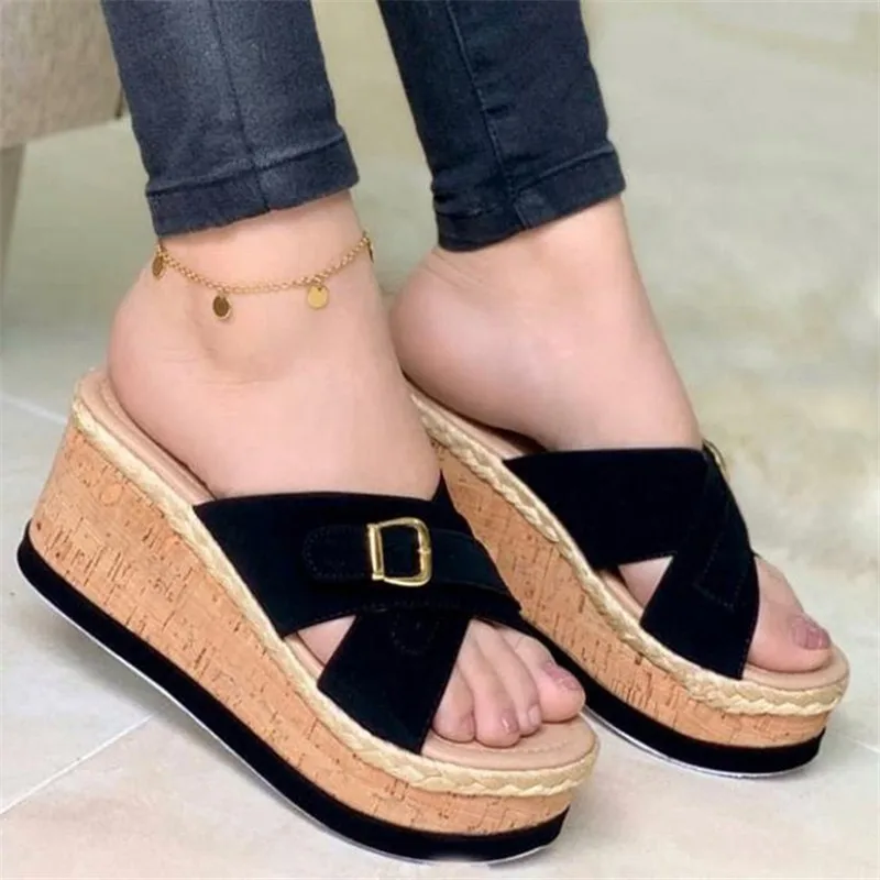 

Women Sandals Summer Wedge Slippers Cross Strap Open Toe Casual Lady Slides Platform Comfy Beach Shoes Mujer Sandalias Plus Size