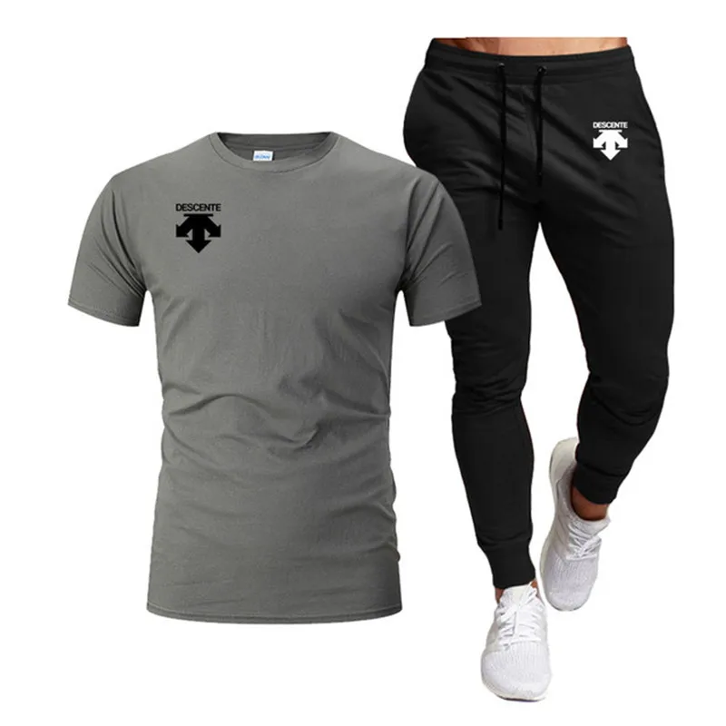 2023 Summer Men's Sports Set Men T-shirt+Pants Sets Descent Print Leisure Fashion Sportswear Short Sleeve T-shirt Jogging Suit
