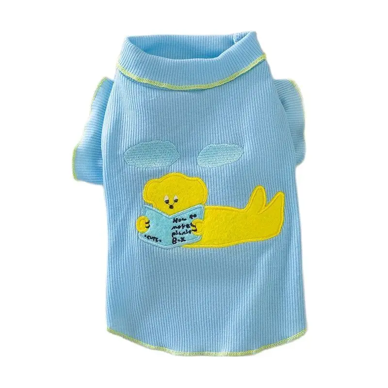 

Cute Wooden Ear Edge Pet T-shirt Spring Summer Puppy Anti-Hair Loss Pet Clothes Bichon Delicate Embroidery Pullover Dog Clothes