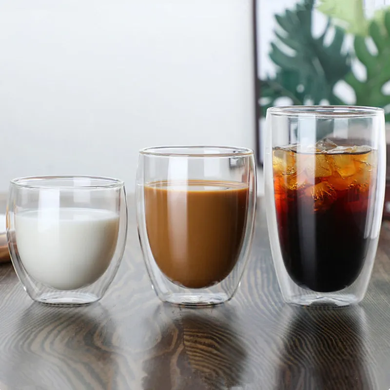 

Double Wall Cup 80/150/250/350ml Beer Coffee Water Cups Heat Resistant Transparent Cup Wine Mug Drinkware Tumbler Cups