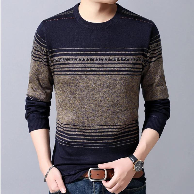 

Autumn Winter Casual Loose Vintage Striped Sweaters Man Long Sleeve All Match Pullover Male Keep Warm Fashion Gentmen Clothes