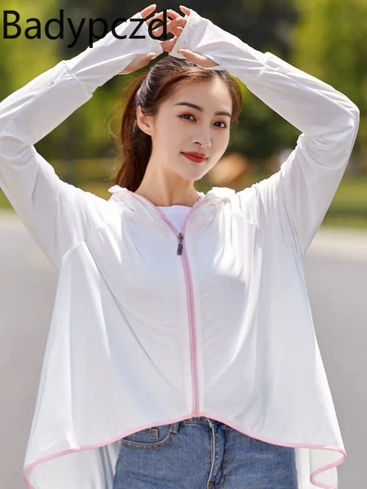 

Badypczd Sun Protection Clothes Ice Silk UV Protection Breathable Sunshade Blouse Long Gym Running Jackets Women 2022 Summer New