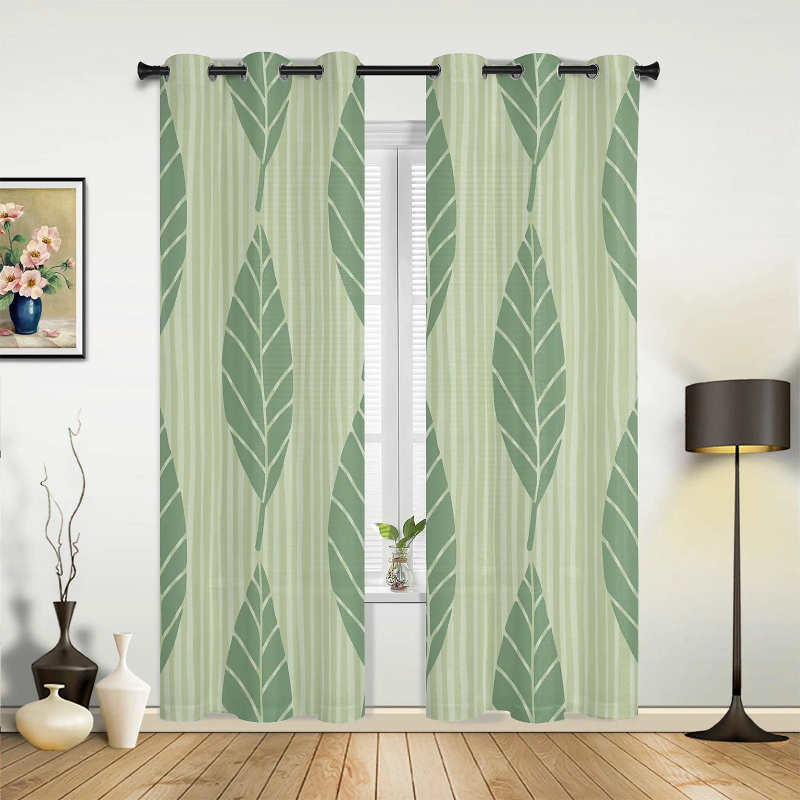 

Полосы в виде листьев растений, оконные занавески, прозрачные Занавески s для гостиной, левые и правые, открытые занавески с принтом для спал...