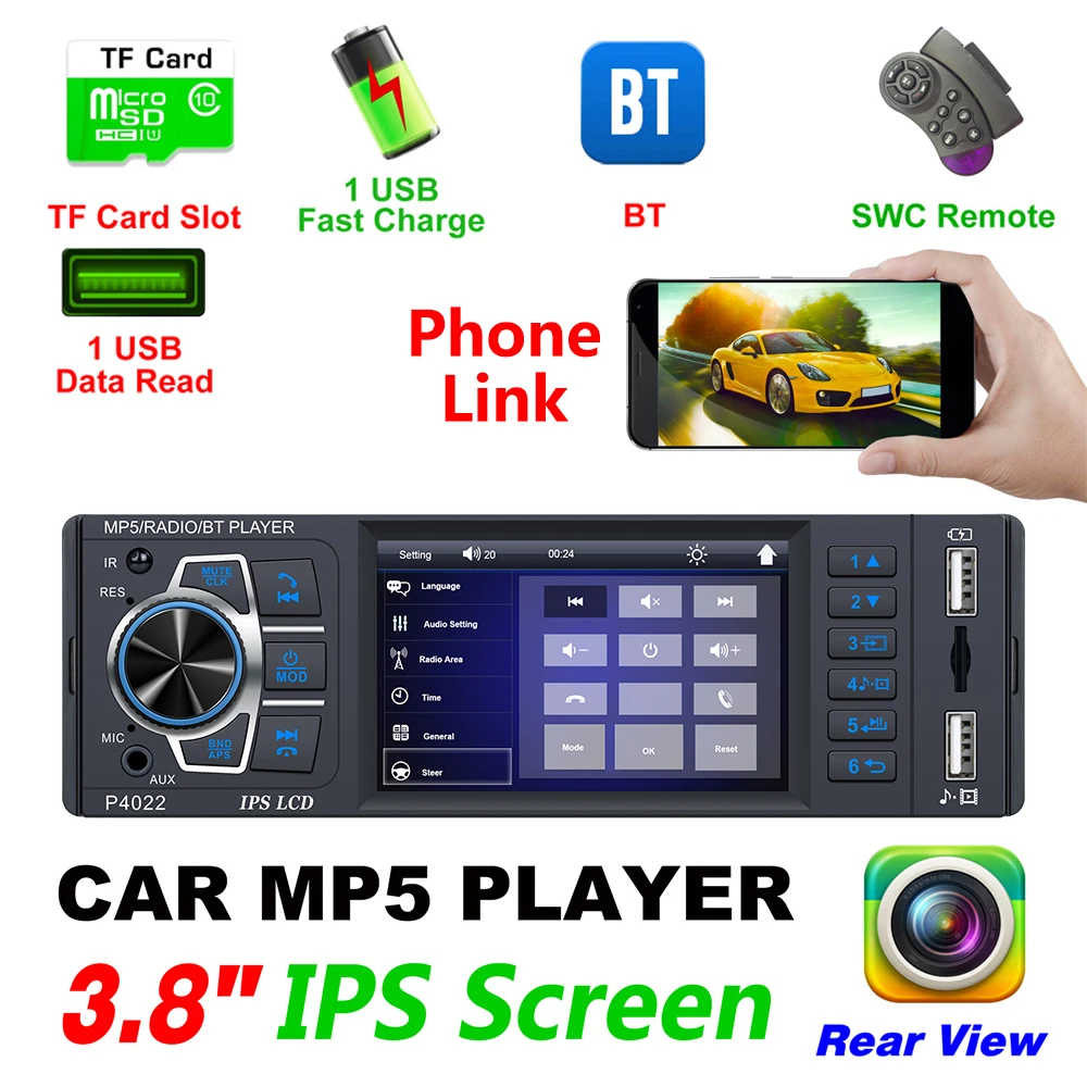 

3.8 Inch 4020 12V IPS Capacitive HD 1080P Bluetooth Stereo MP3 / MP4 Radio FM MP5 Video Player Support AUX Input / Phone Link