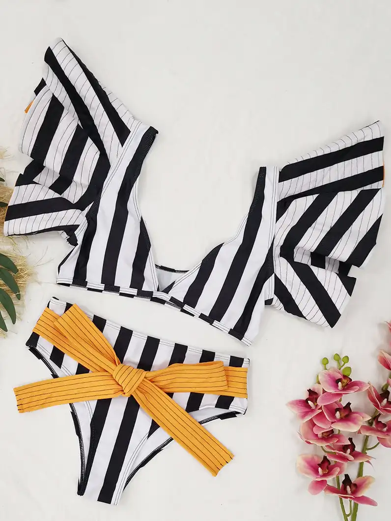 

Stripe V neck High Waist Bikini Triangle Micro Bikinis Sexy Low Waist Swimsuit Women String Bathing Suits 2022 Luxury Shorts