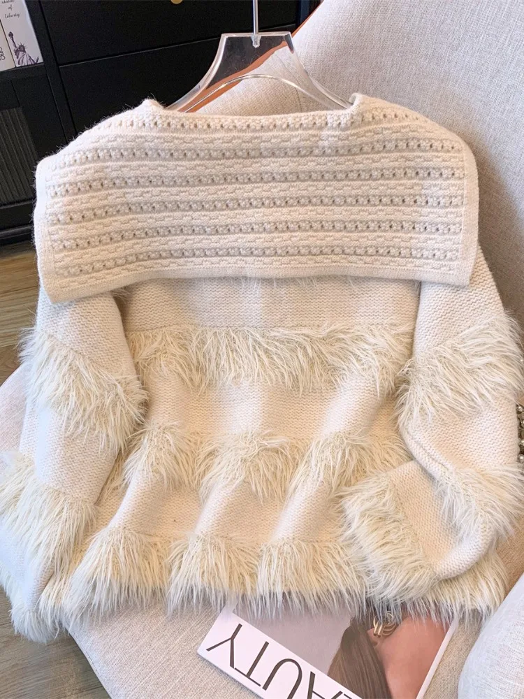 Высококачественный лоскутный мохеровый свитер верхняя одежда женский