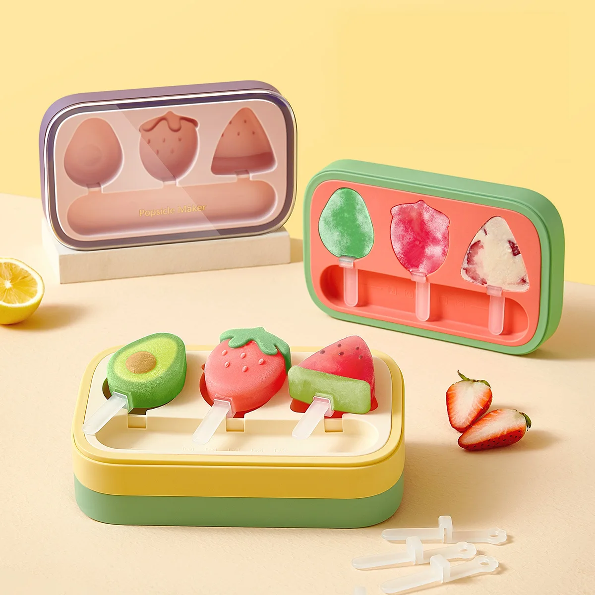 

Ice Cream Mould Home Silicone Sorbet Making Mould With Lid DIY Homemade Popsicle Mould Kitchen Tools