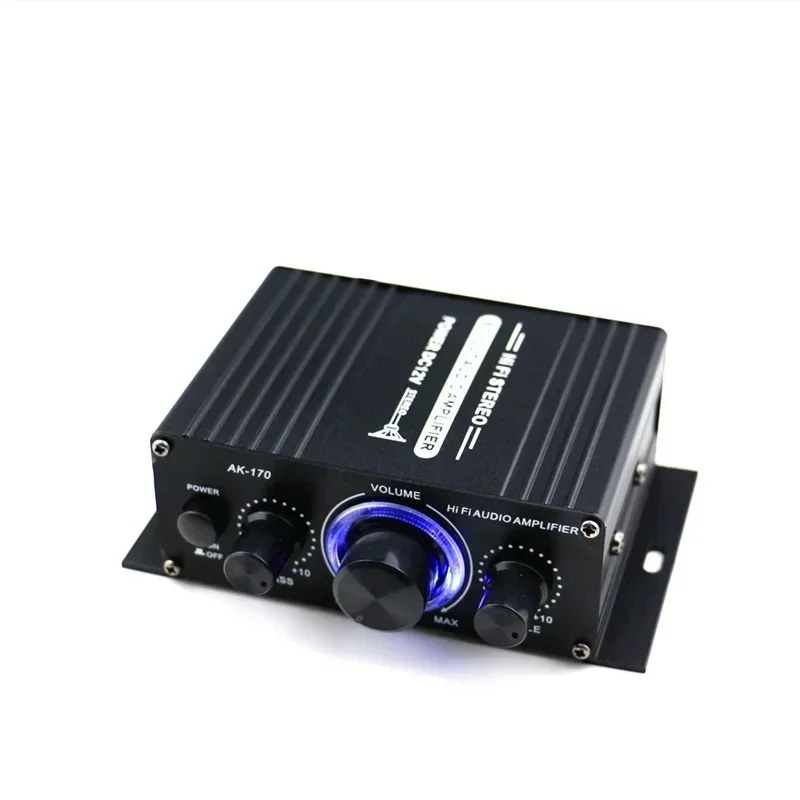 AK170 Mini Digital Power Audio Car Amplifier Blue Light Stereo for Home Theater Club Party Music 200W x2
