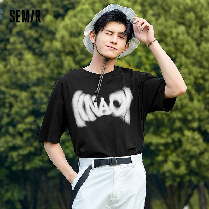

SEMIR Short-Sleeved T-Shirt Men Gradient Dizzy Letter Printing 2022 Summer Boys' New Loose Summer Trend Ins