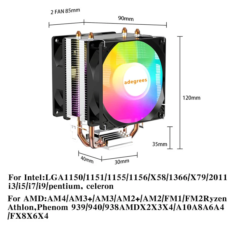 Фото Кулер для процессора 90 мм, 3/4-контактный кулер для процессора Intel LGA 1150 1151 1155 1200 1700 1366 AMD AM3 AM4 №2