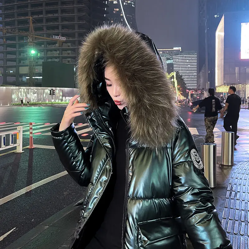 Women's Winter Coat Parka Large Fur Collar Shiny Padded Jacket Jacket Warmth Free Shipping Wholesale Plus Size Loose Fashion New