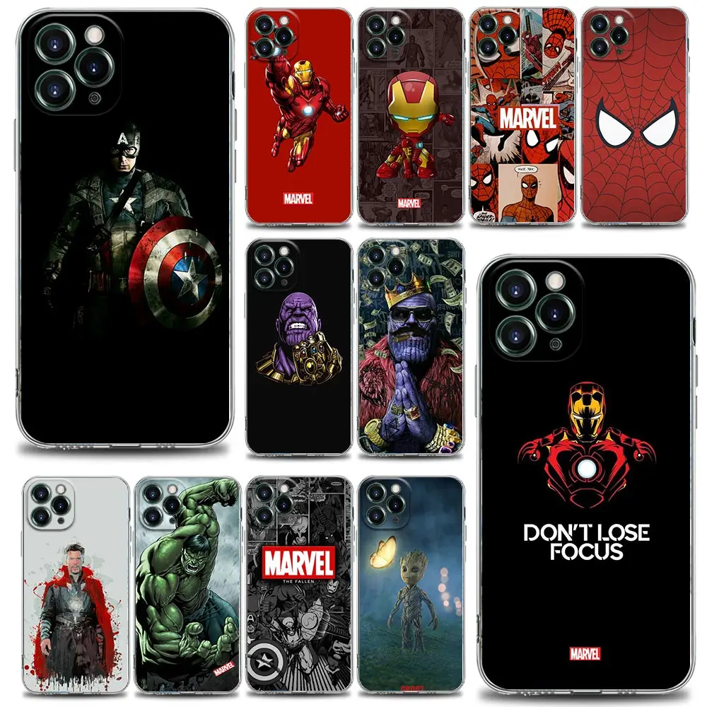 

Marvel Hero Series Clear Phone Case for iPhone 11 12 13 Pro Max 7 8 SE XR XS Max 5 5s 6 6s Plus Soft Silicone Marvel
