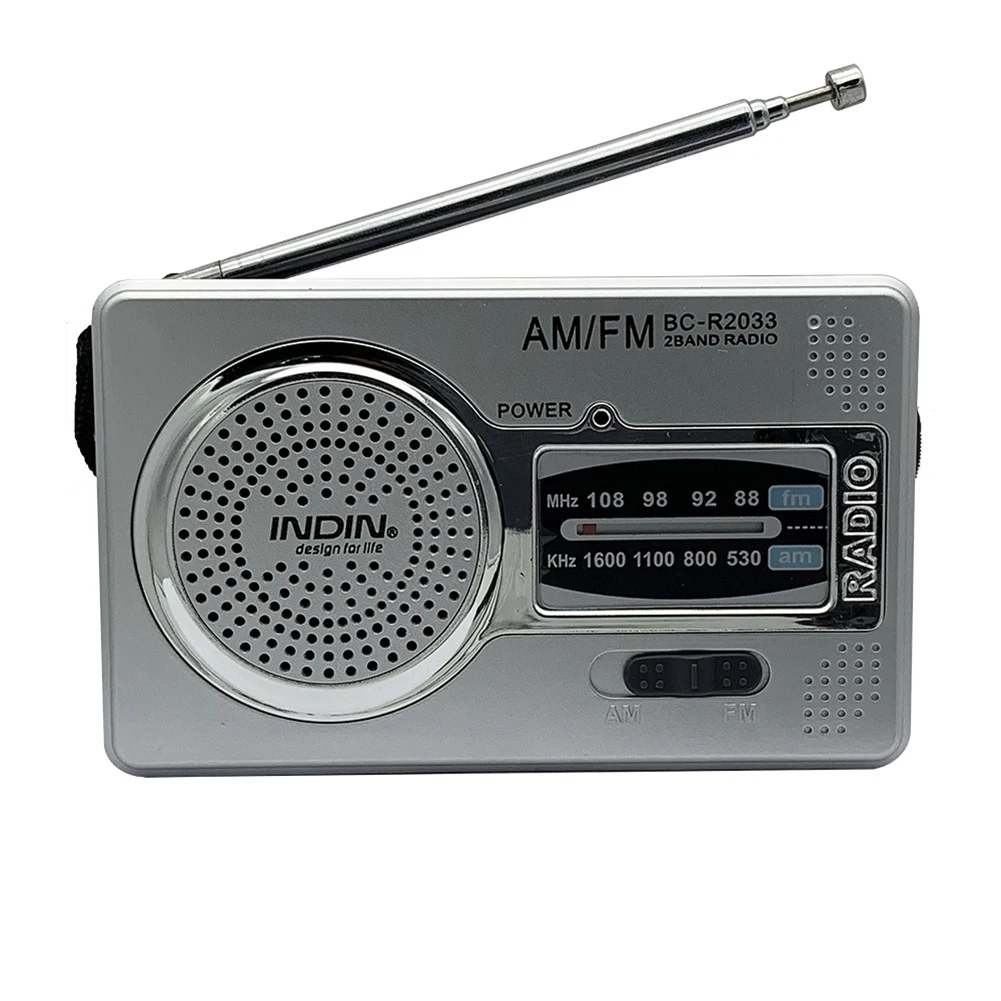 BC-R2033 AM FM Mini Portable Radio Pocket Size Dual Band with Telescopic Antenna Battery Powered Outdoor Radio Stereo for Elder