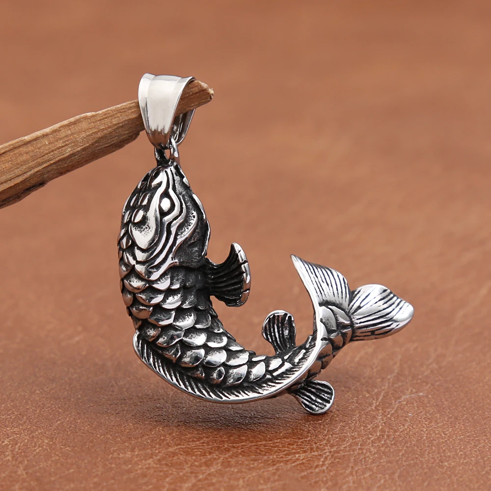

Vintage Goldfish Hooked 3D Pendant Necklace For Men Women Stainless Steel Punk Hip Hop Biker Necklace Jewelry Gifts Dropshipping