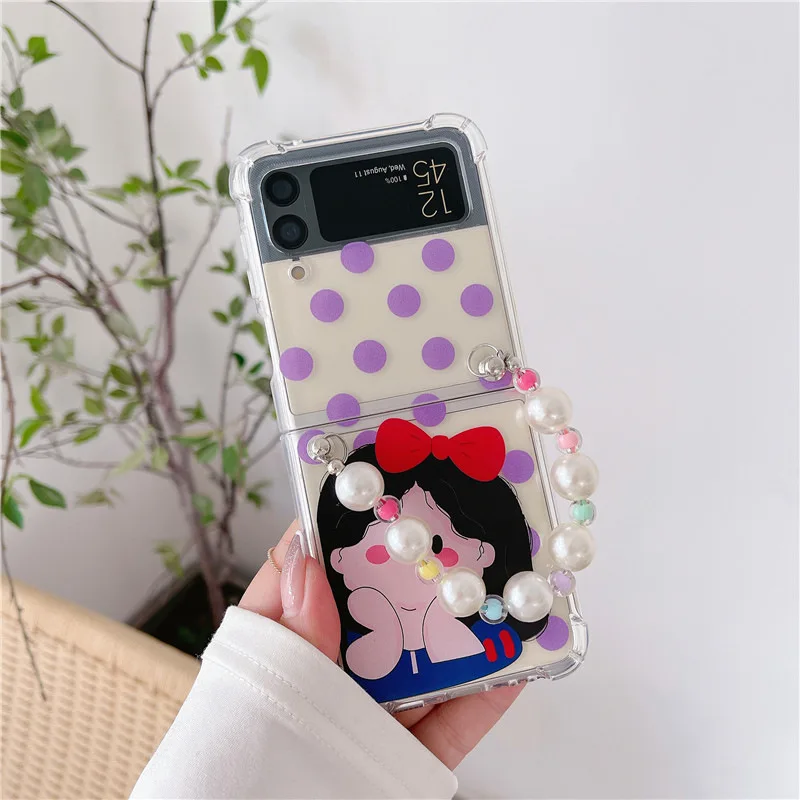 

Cartoon Little Princess Pearls Phone Case for Samsung Galaxy Z Flip 4 3 Soft TPU Back Cover for ZFlip4 ZFlip3 Cases Shell