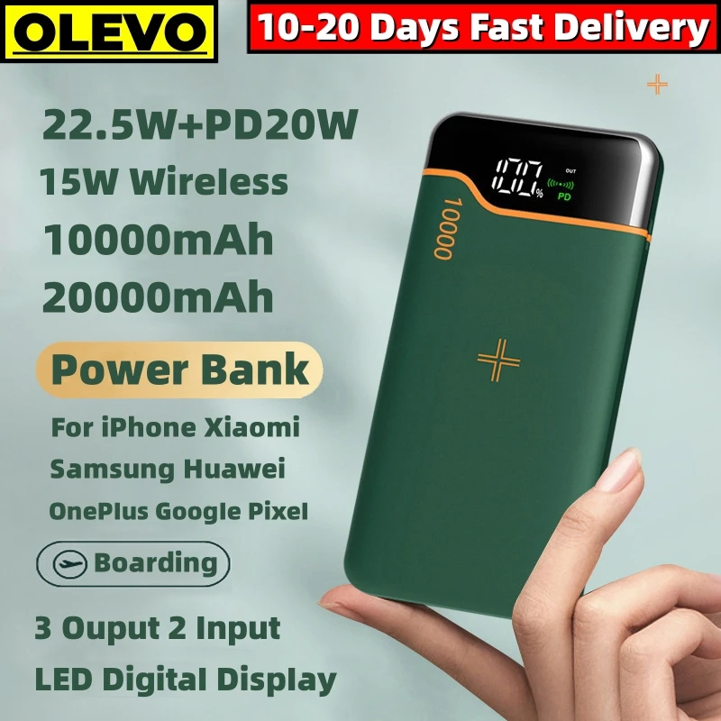 

20000mAh Wireless Power Bank 22.5W Fast Charger Phone Powerbank External Auxiliary Battery Pack For Apple iPhone Samsung Xiaomi