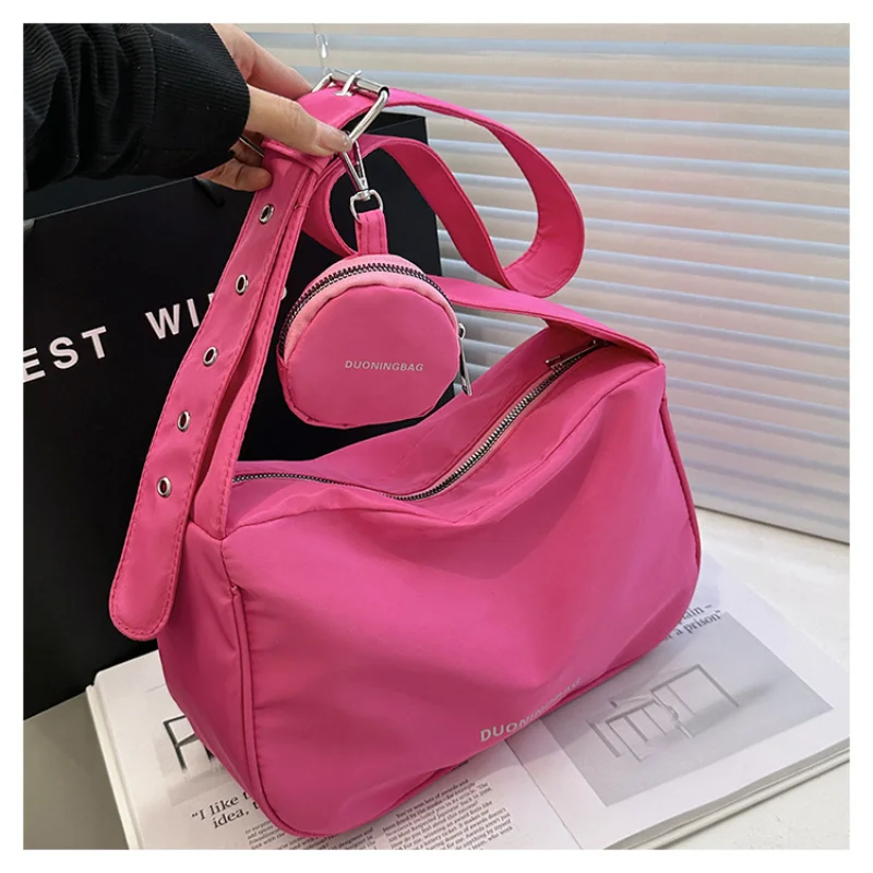 

Women Sling Crossbody Bags Large Capacity Hobo Bag Harajuku Nylon Waterproof Pink Travel Shoulder Messenger Bag Zipper Purse