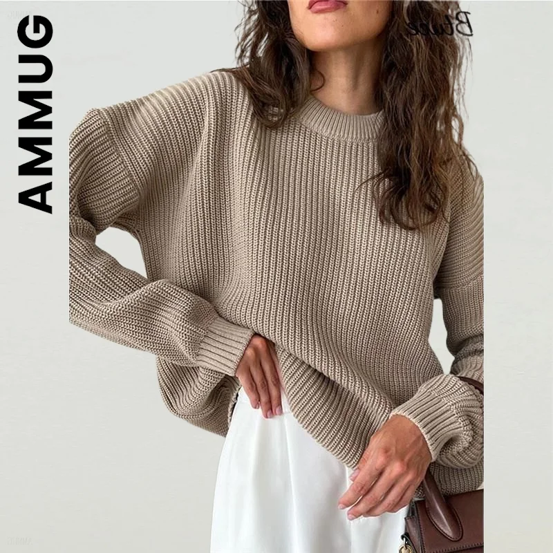 Ammug Women Sweater O-Neck Knitted New Chic Jumper Knit Sweater Cheap Vintage Women's Sweater Long Sleeve Sexy Female Knitwear