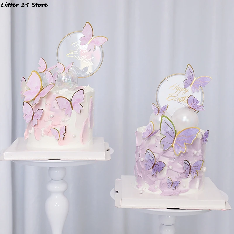 

Purple Pink Butterfly Cake Decoration Happy Birthday Cake Topper Handmade Painted For Wedding Birthday Party Baby Shower