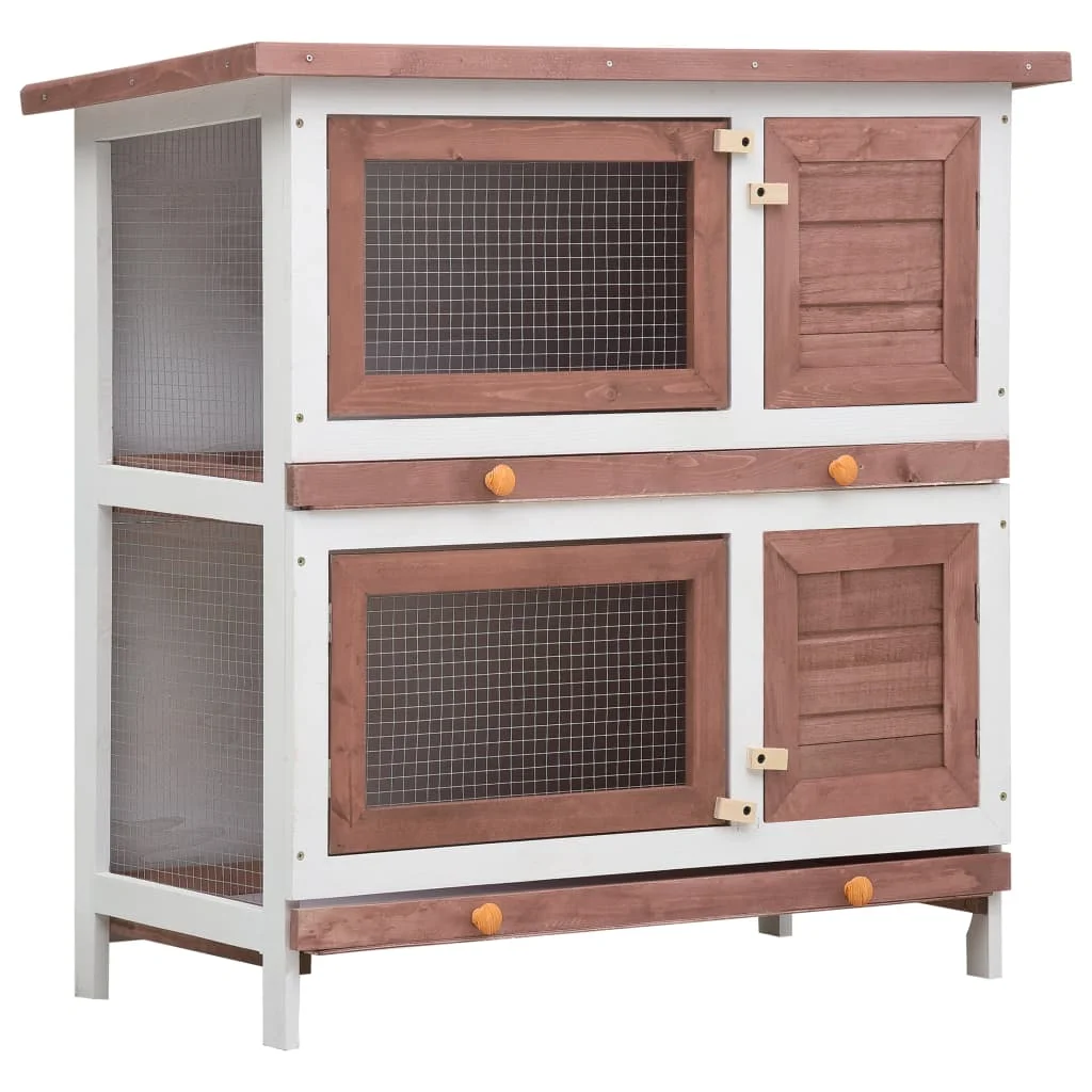

Outdoor Rabbit Hutch, Small Animal Supplies, 4 Doors Brown Wood