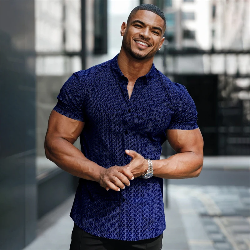 2022 summer new oversized T-shirt men's short-sleeved stand-up collar 3D digital printing shirt Youth Party Social Flower Shirt