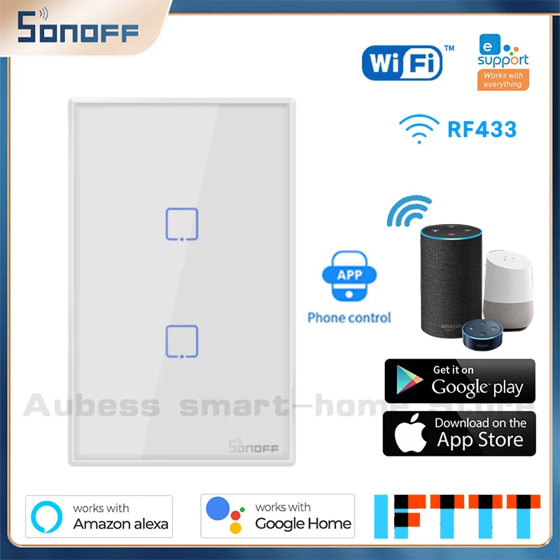 

SONOFF T02C-TX WiFi Smart Switch 2 Gangs Wall Switch Automation Modules Wireless Control Smart Home Works With Alexa Google Home