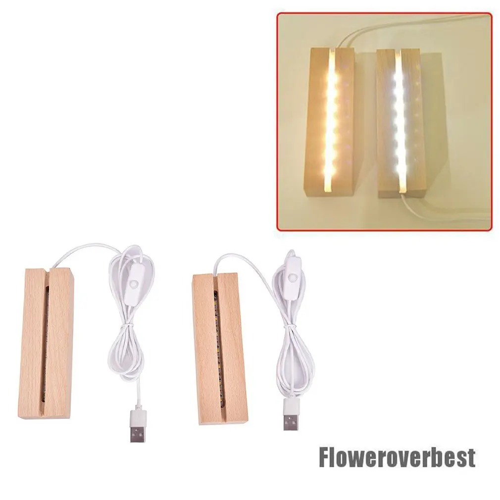 

Wooden Led Lamp Base USB Cable Switch Night Light 3D Led Night Lamp Base Long Acrylic DIY Wooden Lamp Base White/Warm Light