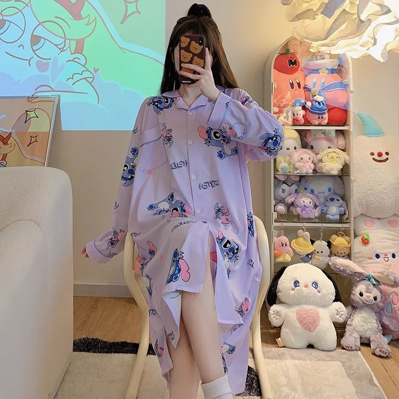 Женская Осенняя пижама с длинным рукавом и отложным воротником