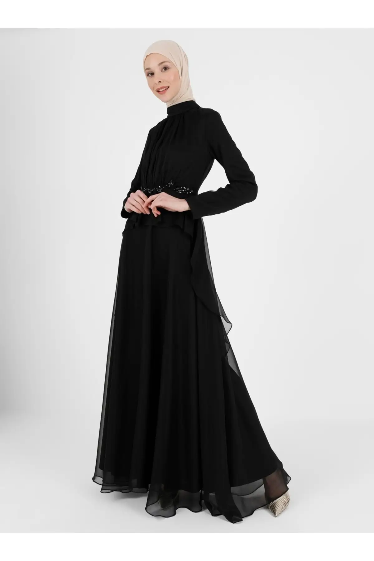 

Waist Embroidery And Bead Detailed Evening Dress - Black - Woman