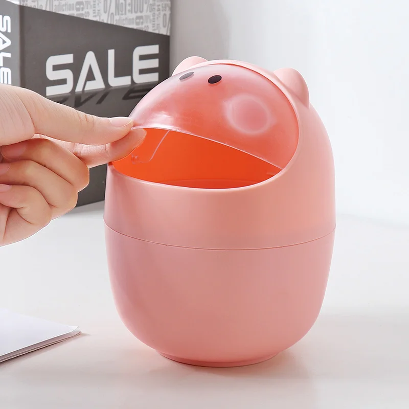 

trash Desktop can, household living room, plastic trumpet, mini table with lid, creative trash can with lid on the table