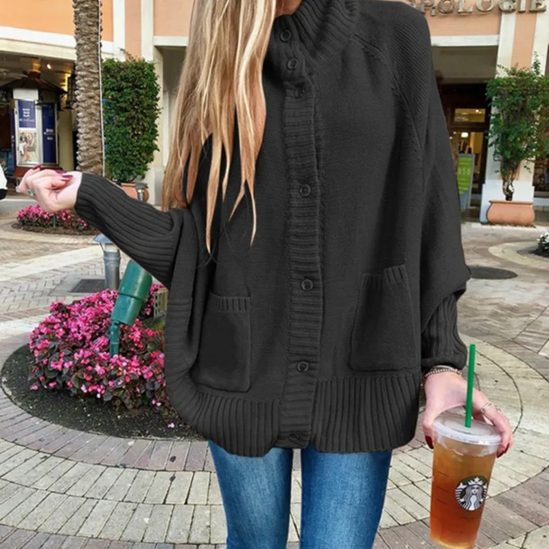 

5 Colors Fashion Cardigans Women Autumn Winter Clothes 2021 Casual Loose Batwing Sleeve Oversize Knitted Sweaters Womens Pink