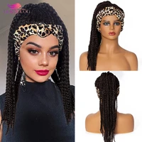 braided headband wigs for african women box braid wig synthetic braiding hair leopard turban wrap black ponytail