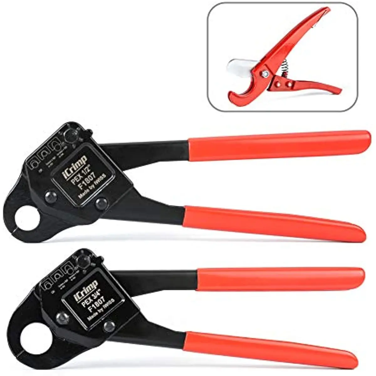 IWISS Angle PEX Crimper for 1/2-inch & 3/4-inch PEX Copper Crimp Rings and Barbed PEX Fitting, C/w PEX Tubing Cutter