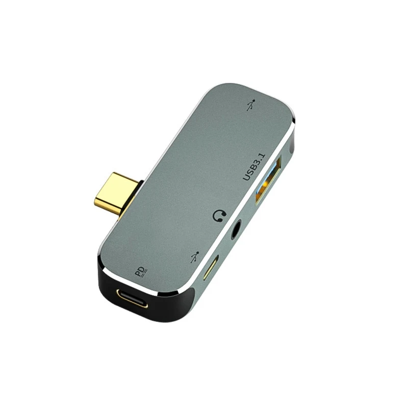 

Адаптер USB Type C 5 в 1, портативный компактный алюминиевый сплав, 1x3,1 + 1x2,0 порты USB 3,5 мм для телефона, ноутбука, удлинитель