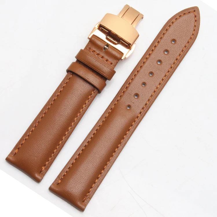 

Genuine leather watchband 14 16 18 20mm 21mm 22mm for Wrist bracelet light brown cow leather straps Butterfly Buckle for DW CK