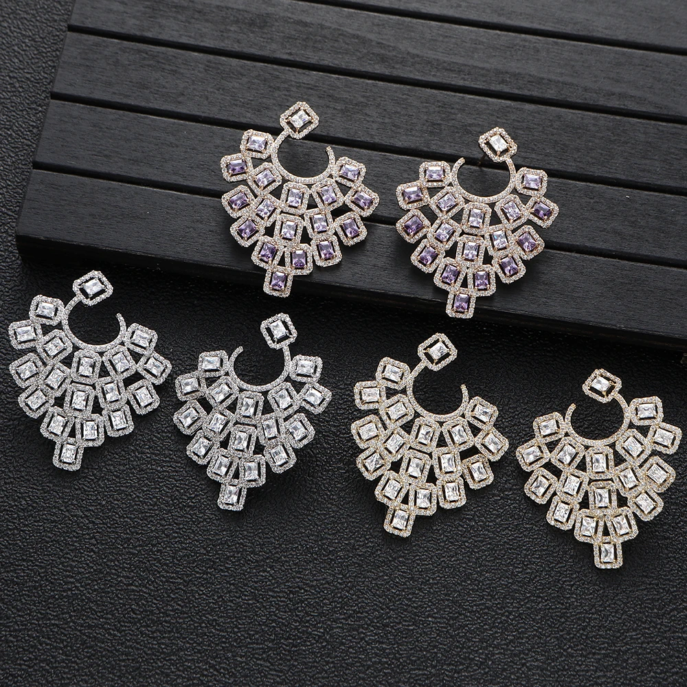 

FAMOUS Design Luxury Square Stud Earring For Women Wedding Cubic Zirconia Dubai Bridal Earring Jewelry Accessories A19694