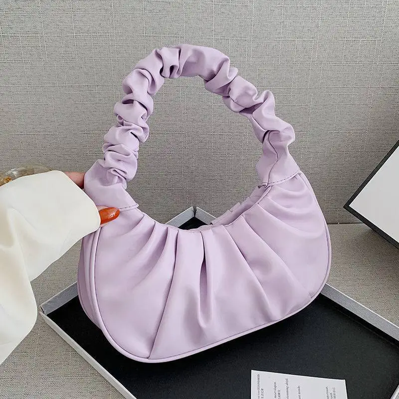 

Simple Sweet Pleated Handbags Women Summer PU Cloud Bags Leisure Armpit Bag Shopping Shoulder Dumpling Bags