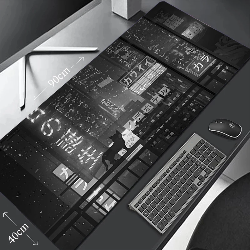 

Gray Neon Mouse Pads Office Mousepad Japan Street Mouse Carpet ComputerKeyboard Mats Desk Pad Mousepads XXL 90x40cm Locking Edge