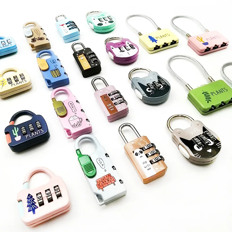 

4PCS Cute Cartoon Zinc Alloy Student Trolley Case Backpack Small Hanging Lock Self Creative Password Lock Holiday Children Gift