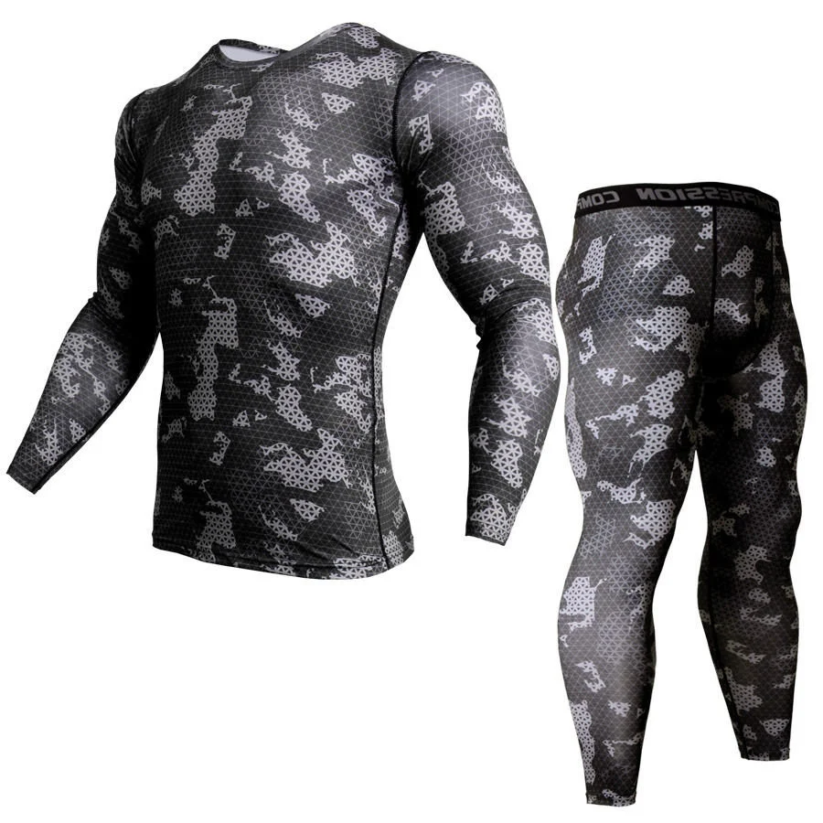 

Compression Men's Sports underwear MMA rash guard Male Fitness Leggings Jogging T-shirt Quick dry Gym Workout Sport suit 4XL