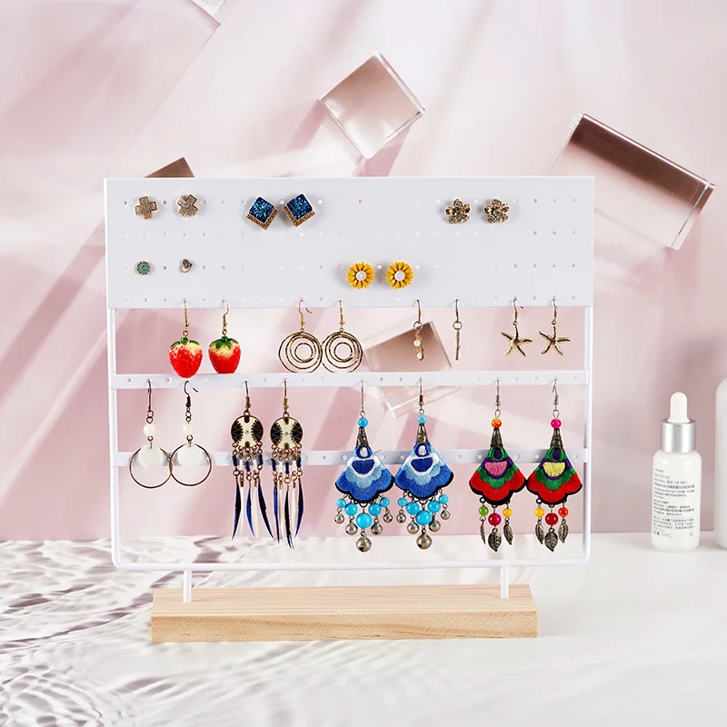 Metal 144-hole Jewelry Rack Table Top Earrings Ring Rack Necklace Jewelry Removable Wooden Display Storage Rack Jewelry Display
