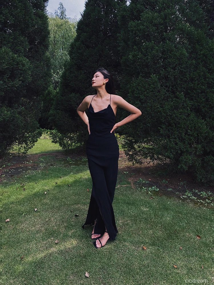 

Маленькое черное платье, чисто белое, Двухслойное, супер драпировка, против морщин, 100% шелк, платье с дышащими лямками на спине