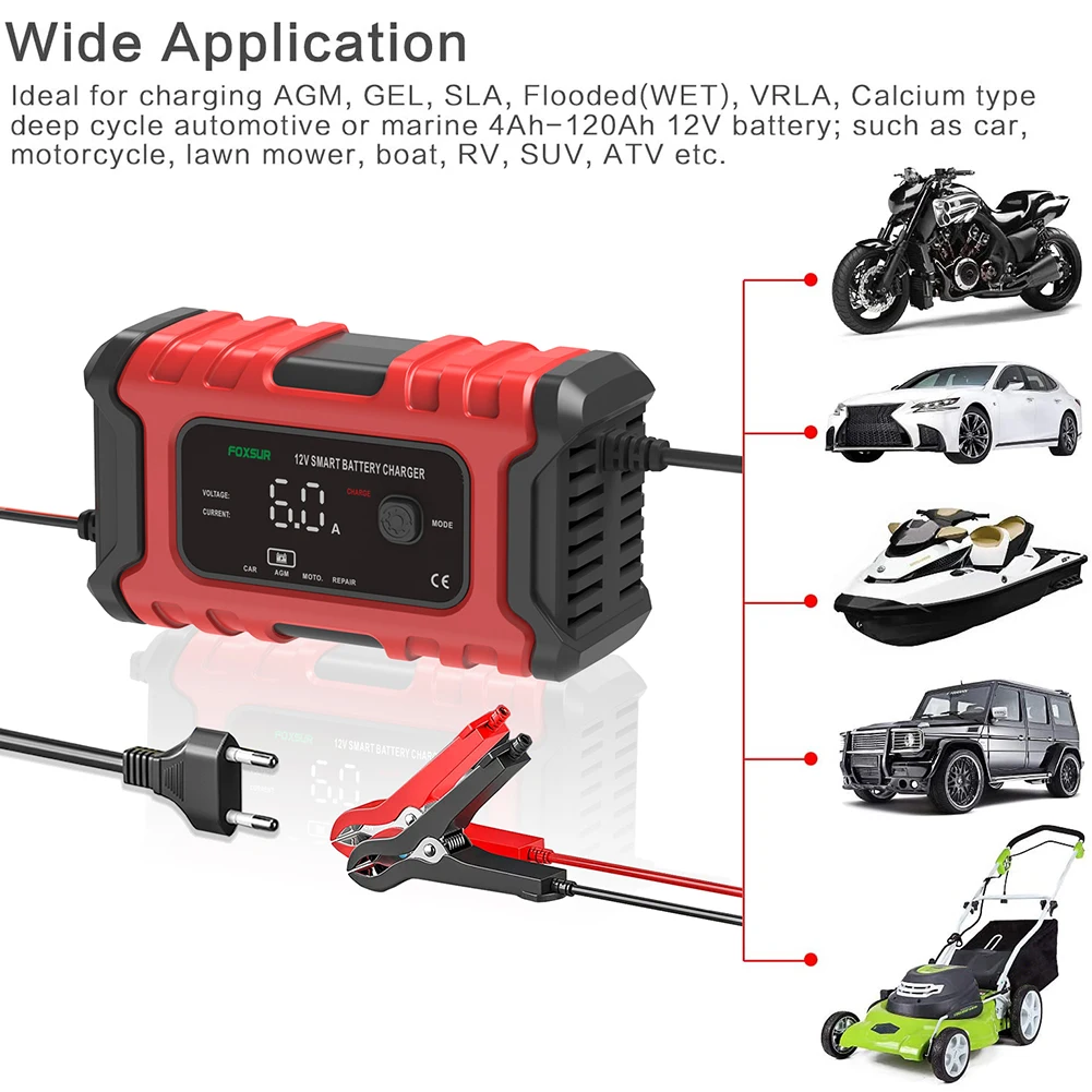 

12 В 6 А автомобильный аккумулятор стартер ЕС/США/Великобритания автомобильное зарядное устройство пусковое устройство многоуровневая защи...