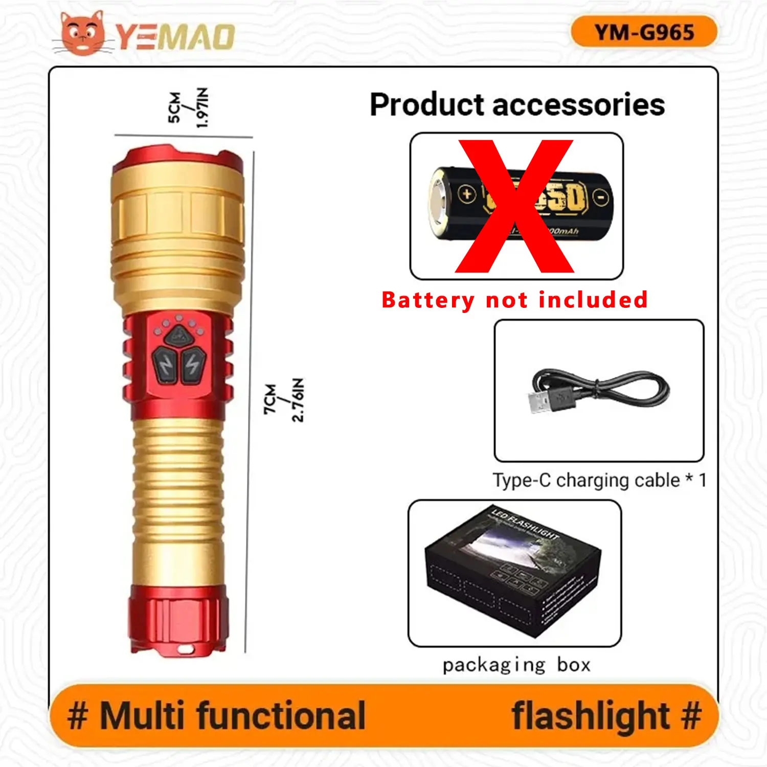 

Фонарик YEMAO 3 источников света